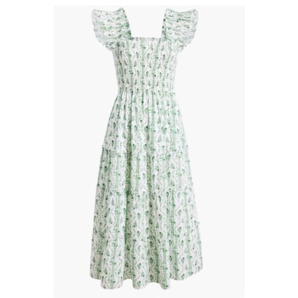 The Ellie Nap Dress Green Vine Stripe Cotton - Picture 1 of 2